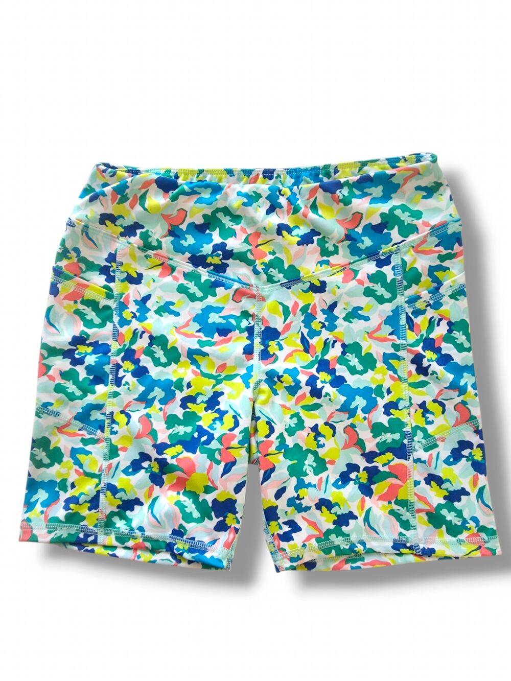 Girls XL (14/16) Watercolor Abstract Athletic Bike Shorts Stretch Activewear